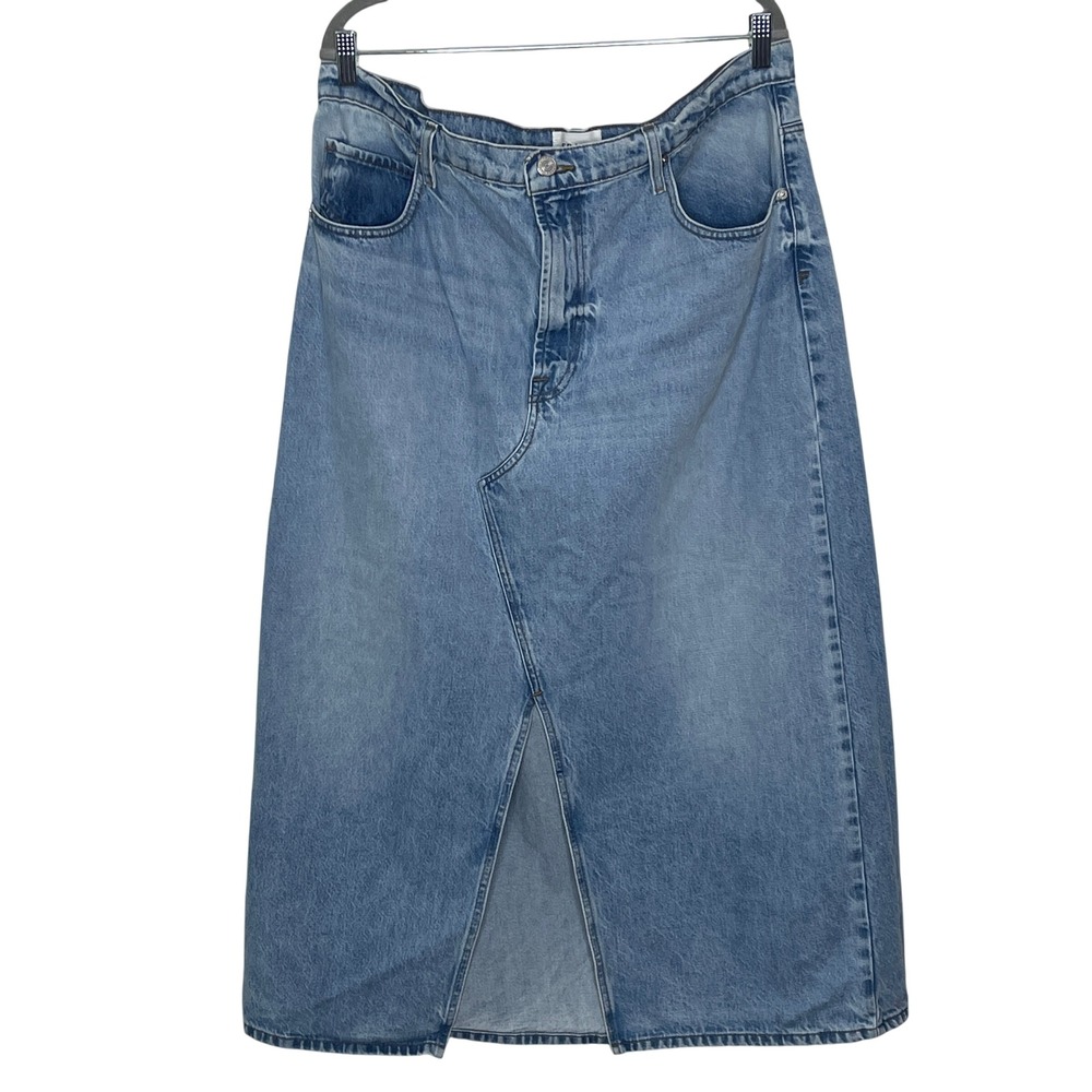 FRAME Womens Denim Midi Skirt Light Blue Wash Front Slit Size 34